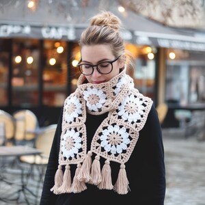 Brown Warm Crochet Afghan Scarf, Colorful Handmade Scarf for Women, Vintage Style Winter Accessory, Perfect Gift