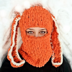 Crochet Beanie bunny ears, Knitted balaclava custom, Balaclava bunny ears, Bunny ski mask, Crochet balaclava long bunny ears