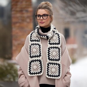 Vibrant Patchwork Afghan, Retro Winter Scarf, Unique Gift for Her, Long Knit Scarf, Colorful Vintage Style, Cozy Patchwork Afghan Scarf