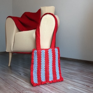 Red and blue Crochet Bag, knitted shoulder bag, Crochet Purse, Hippie Boho Style bag,