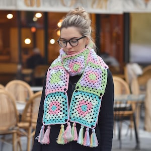 Colorful Crochet Afghan Scarf, Multicolor Knitted Handmade Scarf for Women, Vintage Style Winter Accessory, Perfect knit Gift