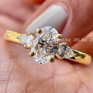 2 CT Oval Cut Moissanite Three Stone Engagement Ring Oval and Pear Cut Ring Three Stones Wedding Ring Bridal Anniversary Ring Gifts Her