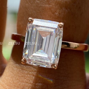 Solitaire Wedding Claw Prong Set 3CT/ 4CT Emerald Cut Colorless Moissanite Engagement Ring Emerald Wedding Proposal gold Gift ring for women