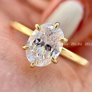 1, 1.5, 2 CT Moissanite Engagement Rings / 4-Prong Solitaire Moissanite Ring / Oval Engagement Ring in 14k Solid Gold / Gold Promise Ring