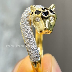Leopard Tiger Ring, Handmade Women's Ring, Tiger Ring, Turkish Handmade Ring, Ottoman Women Ring, Ladies Ring, 14K Gold ring
