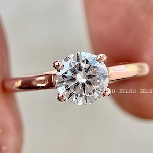 0.5 Carat Round White Moissanite Yellow Gold Solitaire Ring, 14K White Gold Ring, Diamond Wedding Ring,4 Prong Engagement Ring, Promise Ring