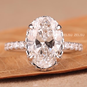 Oval Diamond Moissanite Ring With Hidden Halo And Pave Eternity Engagement Ring For Her, Oval Diamond Ring, Oval Moissanite Engagement Ring