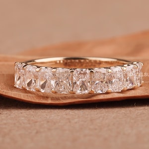 Radiant Cut Half Eternity Band Lab Grown Wedding Band Radiant Cut Diamond Band 14K Gold Promise Band Lab Grown Eternity Band For Women