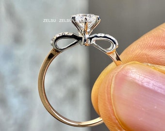 0.60 CT Moissanite Engagement Rings, 4-Prong Round Engagement Ring, 14k Solid Gold Solitaire Moissanite Ring Gold Promise Ring, Gift for her
