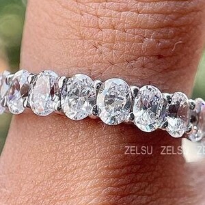 Oval Cut Half Eternity Band, 1.36 TC Oval Cut Moissanite Wedding Band,14k Solid Yellow Gold,Matching Band,Oval Stacking Band,Wedding Jewelry