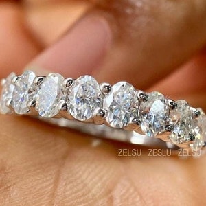 Oval Cut Moissanite Matching Band Oval Diamond Band Unique Wedding Band Stacking Delicate half eternity wedding band Anniversary ring