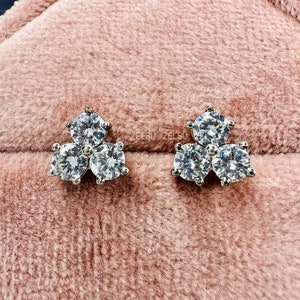 Round Cut 3 Stone Diamond Earrings, 0.30ct Diamond Earrings Round Cut 3 Stone Diamond Earrings, 0.30ct Diamond Earrings