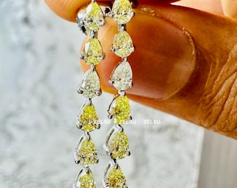 Genuine Moissanite Drop Earrings 2.2 ct Long Dangle Sterling Silver Diamond Earrings, Real Moissanite Earring, Birthday Gifts for Her