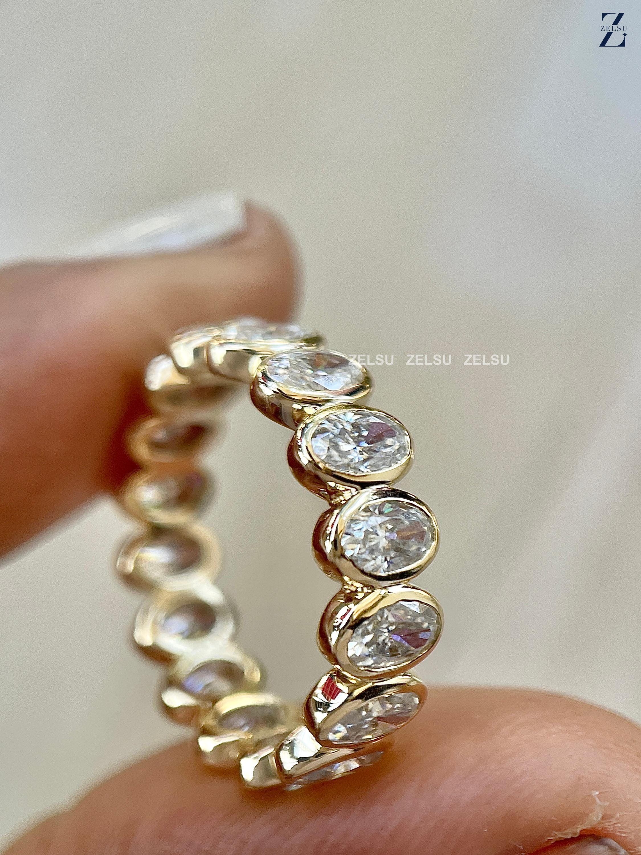 Bezel Set Oval Cut Moissanite Wedding Band, Full Eternity Stacking Band ...