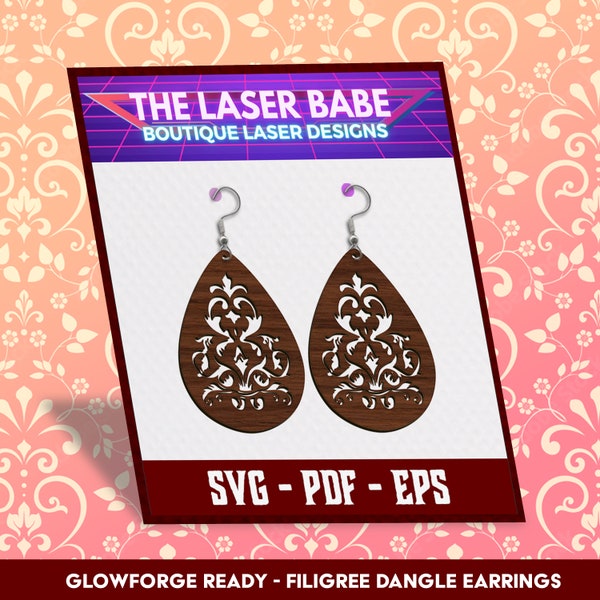 Baroque Teardrop Earrings SVG, PDF, EPS | Glowforge Ready | Intricate Renaissance Laser Cut Jewelry Design | Instant Download