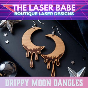 Tropfende Mondsichel Ohrringe SVG - Retro Laser Schnitt digitaler Download für Glowforge, Xtool, Cricut & Silhouette