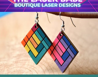 Rainbow Stacker Square Laser Cut Earrings Digital Download | Glowforge ready svg pdf eps file | xtool cut file