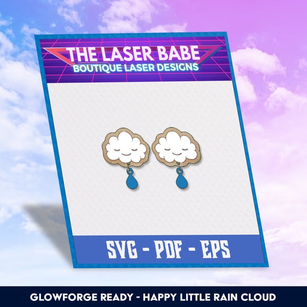 Happy Rain Cloud Stud Earrings SVG, PDF, EPS | Glowforge Ready | Cheerful Weather Laser Cut Jewelry Design | Instant Download