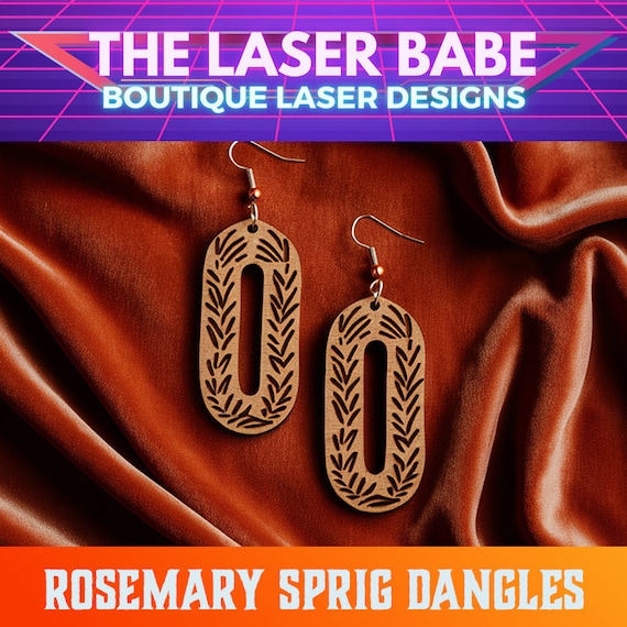 Botanical Earrings: Rosemary Sprig Laser Cut - Wooden Jewelry Design