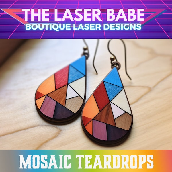 Mosaic Teardrop Laser Cut Earrings Digital Download | Stained Glass Earrings | Glowforge ready svg pdf eps file | xtool cut file