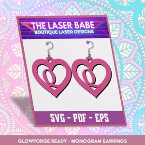 Monogram Heart Dangle Earrings &#39;Q&#39; Initial: Laser Cut Jewelry Design (SVG PDF EPS)