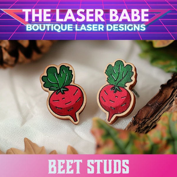 Garden Beet Stud Earring SVG, Quirky Vegetable Jewelry Design File, Glowforge Xtool Cricut Ready Laser File, Print at home jewelry