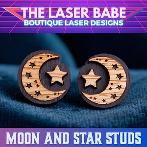 Maan en ster gelaagde studs lasergesneden bestand, hemelse sieraden SVG, DIY houten oorbellen