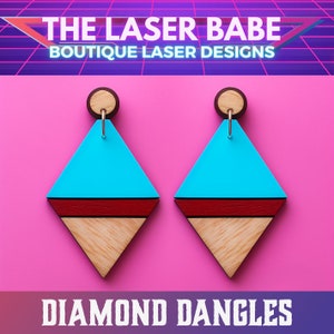 Boucles d'oreilles diamant uniques découpées au laser en téléchargement numérique | Fichier svg pdf eps Glowforge Xtool Silhouette Cricut prêt