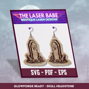 Schedel grafsteen halloween hangoorbellen | Digitale download | Glowforge klaar svg pdf eps-bestand | xtool-snijbestand