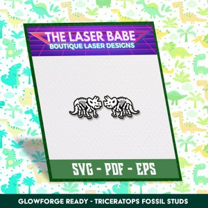 Triceratops skelet fossiele oorknopjes SVG PDF EPS | Klaar voor Glowforge | Prehistorisch dinosaurusbeen lasergesneden sieradenontwerp | Direct downloaden