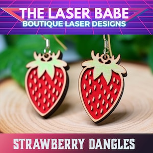 Zoete aardbei bungel oorbellen SVG-bestanden - sappig zomerfruit lasergesneden ontwerppatronen voor doe-het-sieraden - glowforge silhouette xtool klaar