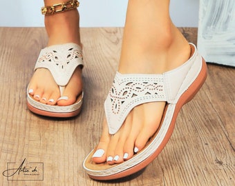 Summer Sandals Open Toe Slippers White Slip Ons Gift For Her Beach Sandals For Women