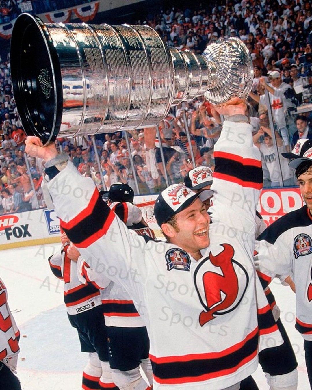 Martin Brodeur of the NJ Devils Holds the Stanley Cup Trophy 1995