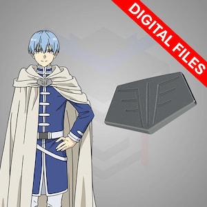 Könnte beinhalten: Digital gerenderte Abbildung eines Anime-Charakters in blau-weißer Kleidung mit Umhang. Rechts befindet sich ein graues, geometrisches Objekt. Das Bild hat ein rotes diagonales Banner mit der Aufschrift "DIGITAL FILES".