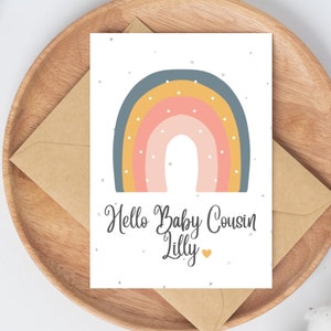 Personalised Cousin,New baby cousin card - To My Cousin Card,Rainbow Birthday Card, Card For Cousin, Baby Cousin Card, Typed inside or blank