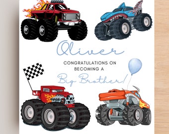 Promoted to brother card - Monster Truck Brother Card - New Brother Card - Newborn - New Big Brother Card