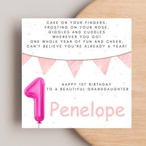 1st Birthday Card for Niece Daughter Granddaughter Great Granddaughter Little girl, 1st Birthday Card, Personalised 1st Birthday Card