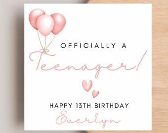 Personalised 13th Birthday Card for Daughter Granddaughter Niece Cousin Her, 13th Birthday Card for Her, Officially a Teenager Card, 13th
