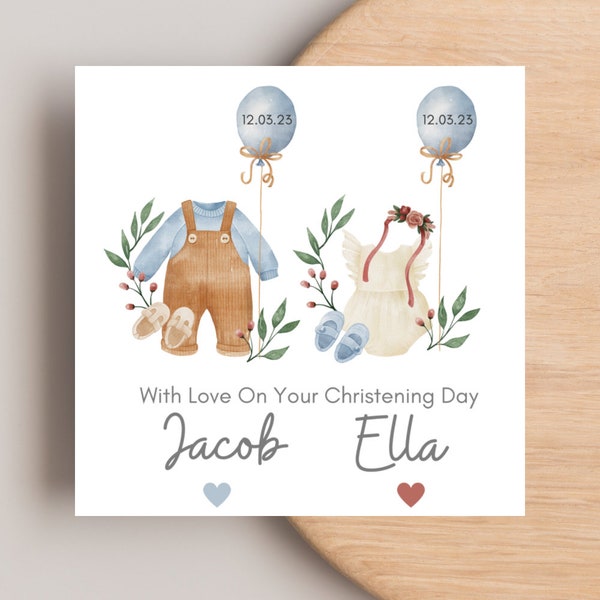Personalised Twin Christening Card | Christening Card for baby boy or girl | baptism card | Personalised Twin Christening Card