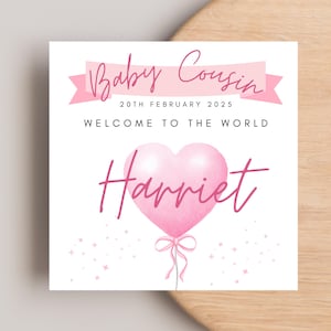 New baby cousin Card, New Cousin baby girl card, Cousin Card
