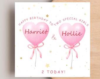 Personalised Twin Girls Birthday Card, 1st 2nd 3rd 4th Twin Birthday Card, Twins personalised card
