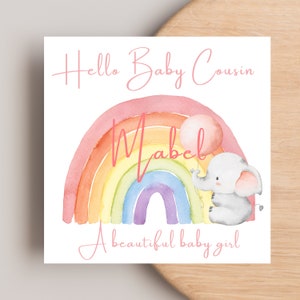 Personalised Cousin,New baby cousin card - To My Cousin Card,Rainbow Birthday Card, Card For Cousin, Baby Cousin Card, Typed inside or blank