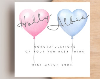 New Baby Twins Card,  Rainbow Welcome To The World Card, Baby Twins Card , personalised twin card