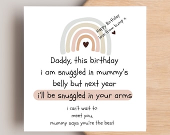 Daddy Birthday Card From Bump, Bump Birthday Card, Daddy Card From The Bump, This time next year ill be snuggled in your arms card