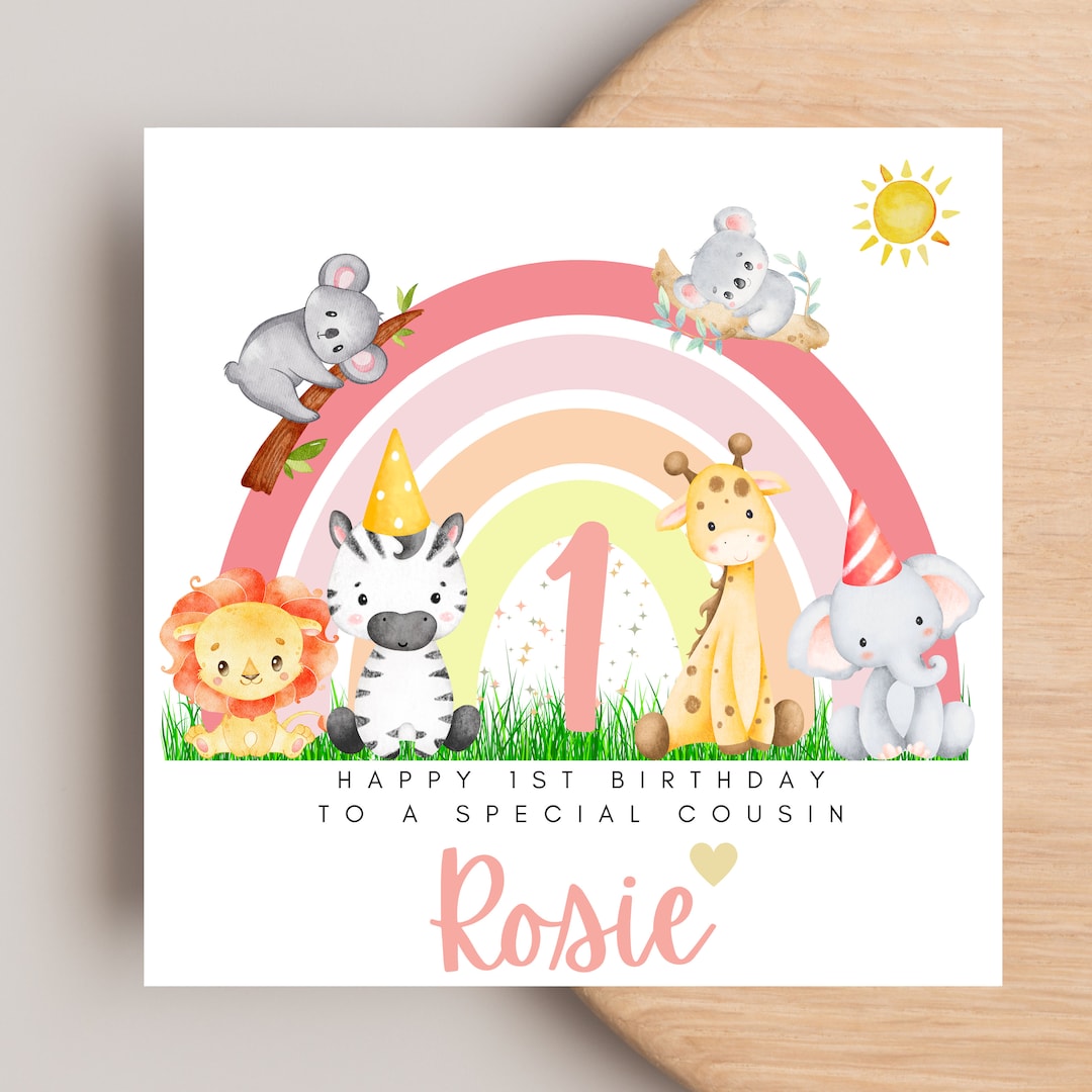 Cousin 1st Birthday Jungle Animal Card, Cousin Is One Card - View #12