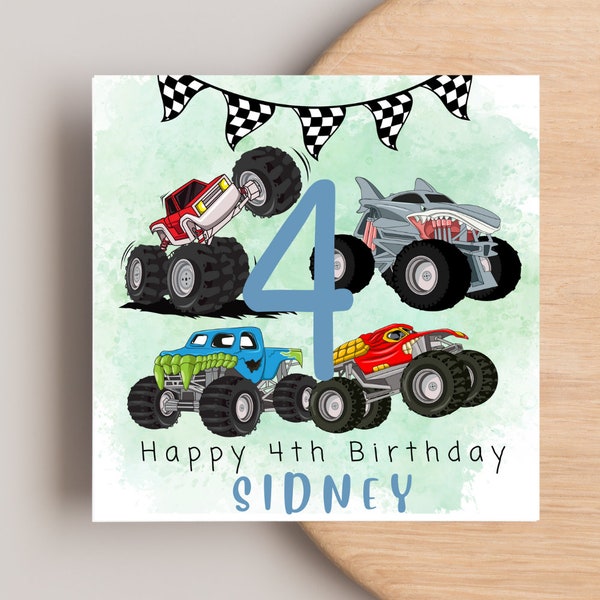 Boys birthday card -Monster Trucks card - Monster trucks birthday card - personalised card - birthday card for him - brother card - any age