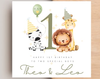 Personalised Twin Birthday Card, Twin boys 1st birthday card, Twin boys Card, First Birthday Twin boys