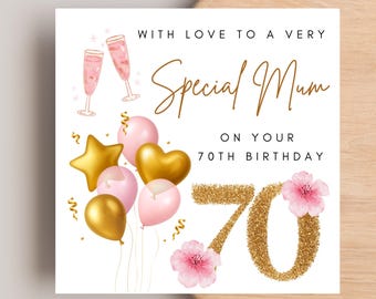 MUM 70th Birthday Card | Pretty Watercolour Flowers Bird Roses ...