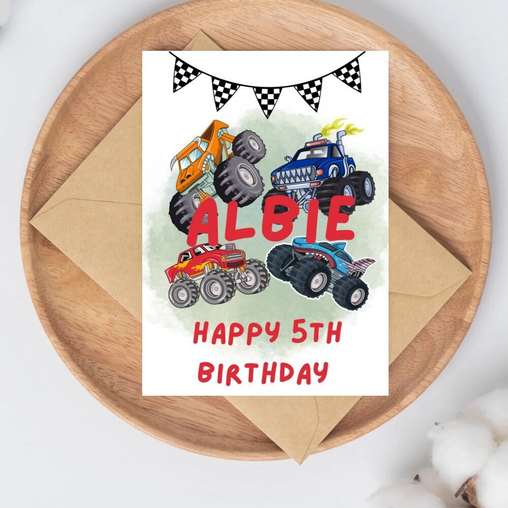 Boys Birthday Card monster Trucks Card Monster Trucks - Etsy