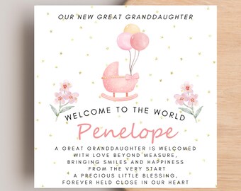 Newborn Great Granddaughter Card, New Great Granddaughter Card, Personalised Great Granddaughter Birth Card